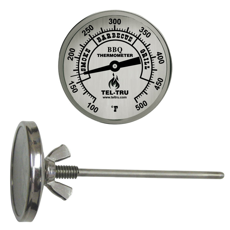 Tel-Tru BQ225 Barbecue Thermometer, 2" Aluminum Dial, 4" Stem, 100/500°F - SKU BQ225