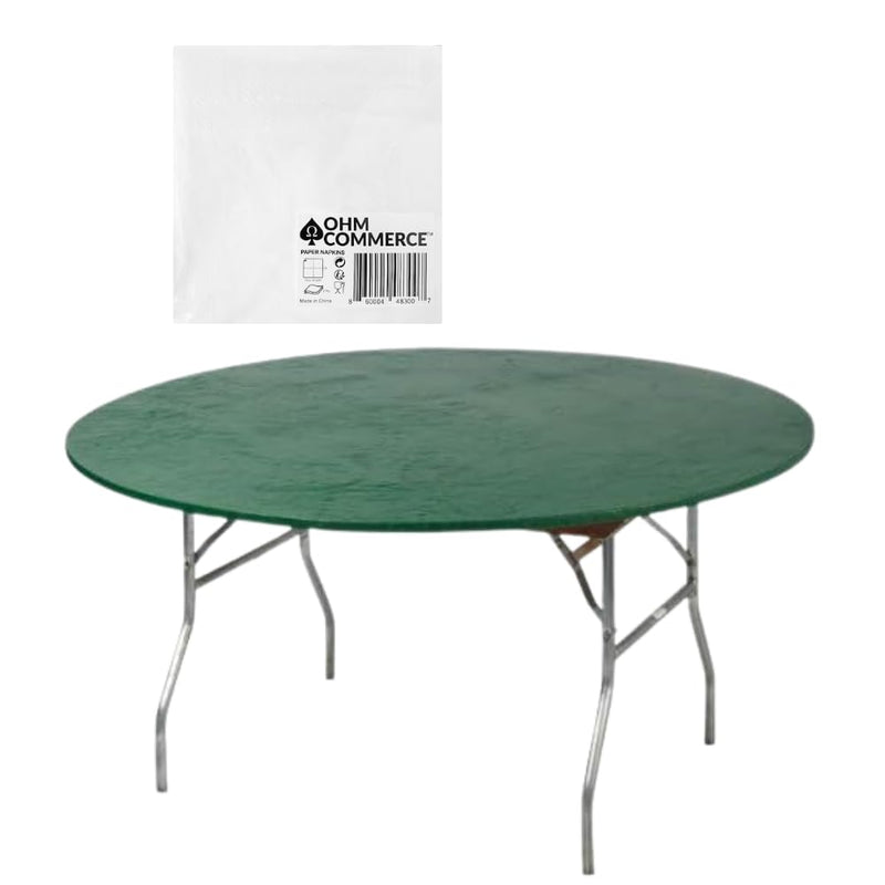 Kwik-Covers Round Plastic Table Covers Bundle of Ohm Commerce Paper Napkins - Indoor or Outdoor Fitted Round Table Covers (Table NOT Included)