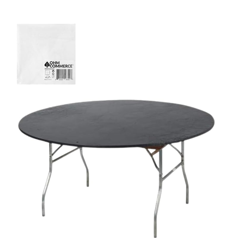 Kwik-Covers Round Plastic Table Covers Bundle of Ohm Commerce Paper Napkins - Indoor or Outdoor Fitted Round Table Covers (Table NOT Included)