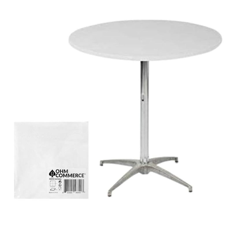 Kwik-Covers Round Plastic Table Covers Bundle of Ohm Commerce Paper Napkins - Indoor or Outdoor Fitted Round Table Covers (Table NOT Included)