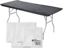 Kwik-Covers Rectangular Plastic Table Covers Bundles with Ohm Commerce Paper Napkins - Indoor or Outdoor Fitted Table Covers (Table NOT Included)