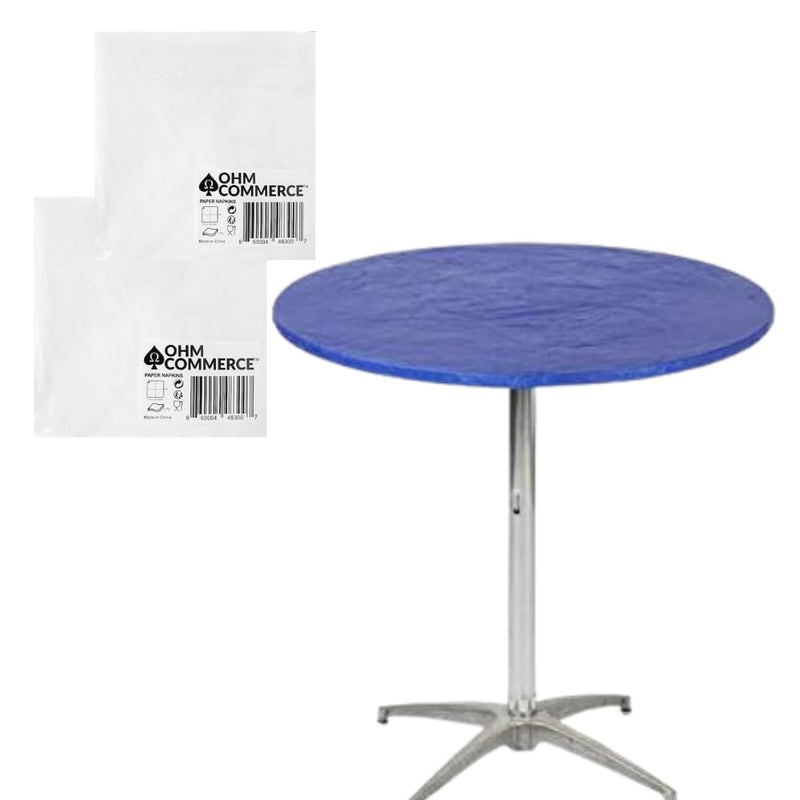 Kwik-Covers Round Plastic Table Covers Bundle of Ohm Commerce Paper Napkins - Indoor or Outdoor Fitted Round Table Covers (Table NOT Included)