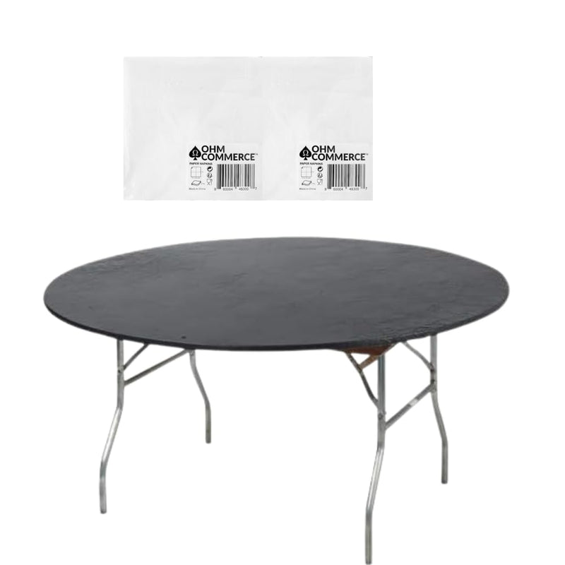 Kwik-Covers Round Plastic Table Covers Bundle of Ohm Commerce Paper Napkins - Indoor or Outdoor Fitted Round Table Covers (Table NOT Included)