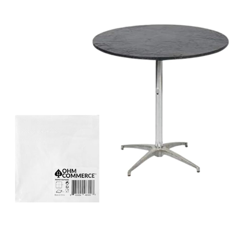 Kwik-Covers Round Plastic Table Covers Bundle of Ohm Commerce Paper Napkins - Indoor or Outdoor Fitted Round Table Covers (Table NOT Included)