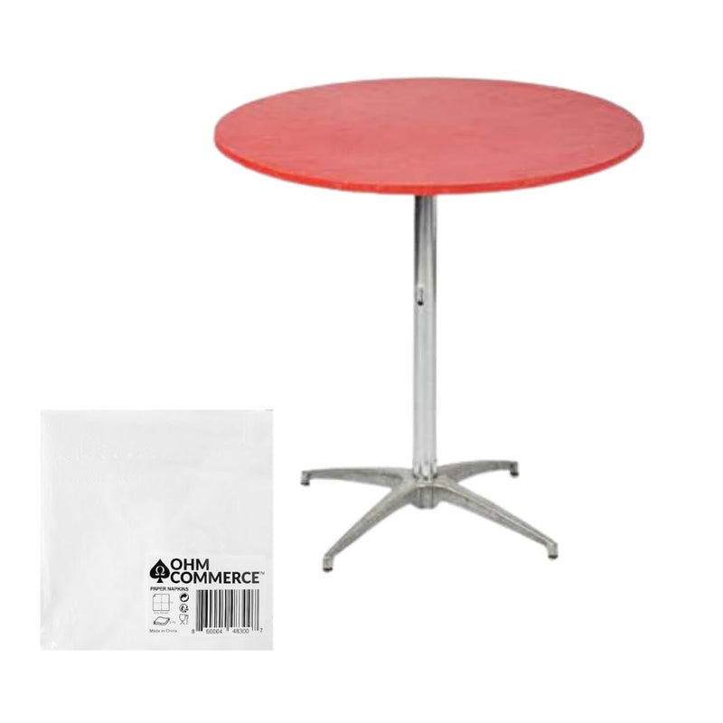 Kwik-Covers Round Plastic Table Covers Bundle of Ohm Commerce Paper Napkins - Indoor or Outdoor Fitted Round Table Covers (Table NOT Included)