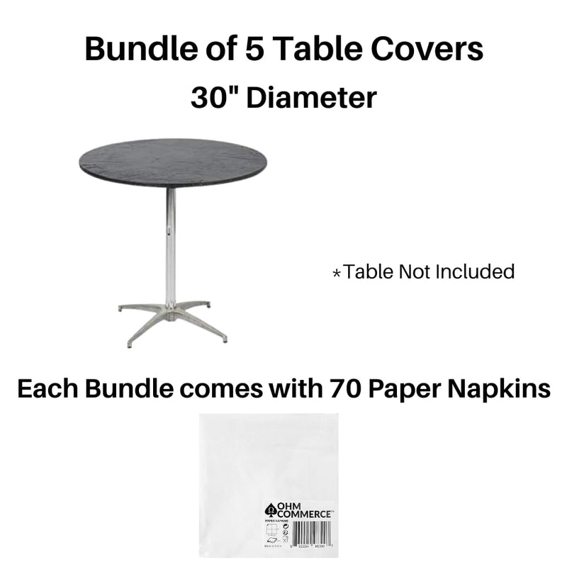 Kwik-Covers Round Plastic Table Covers Bundle of Ohm Commerce Paper Napkins - Indoor or Outdoor Fitted Round Table Covers (Table NOT Included)