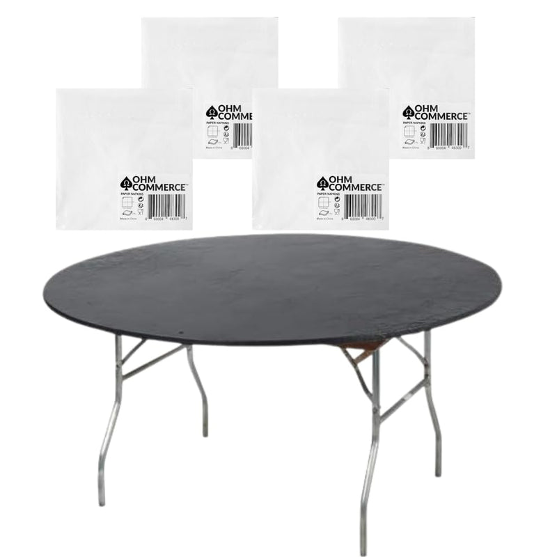 Kwik-Covers Round Plastic Table Covers Bundle of Ohm Commerce Paper Napkins - Indoor or Outdoor Fitted Round Table Covers (Table NOT Included)