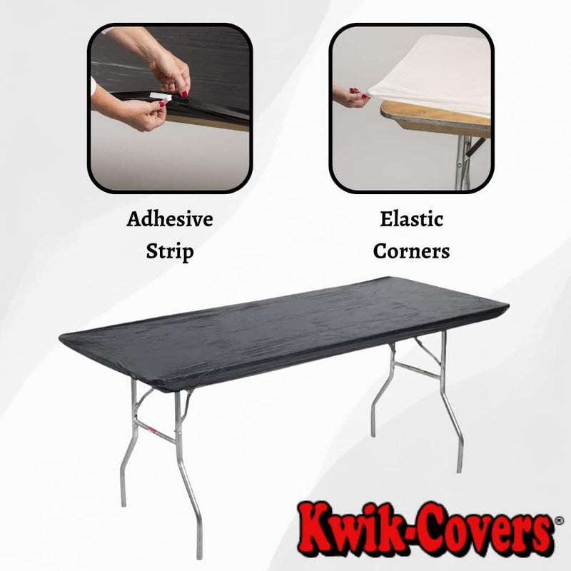 Kwik-Covers Rectangular Plastic Table Covers Bundles with Ohm Commerce Paper Napkins - Indoor or Outdoor Fitted Table Covers (Table NOT Included)