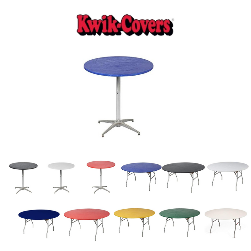 Kwik-Covers Round Plastic Table Covers Bundle of Ohm Commerce Paper Napkins - Indoor or Outdoor Fitted Round Table Covers (Table NOT Included)