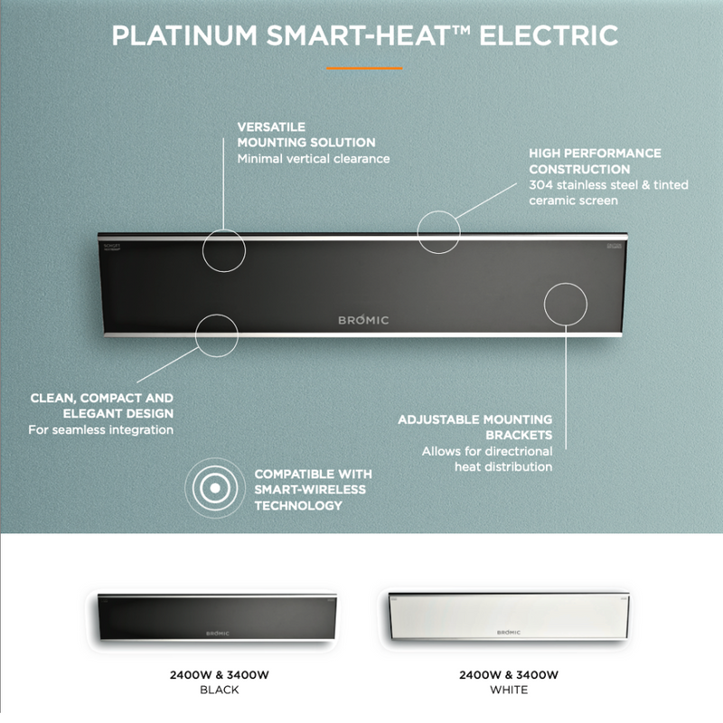 Bromic Platinum Smart-Heat 33" 2300W Electric Outdoor Patio Heater, White - BH0320007