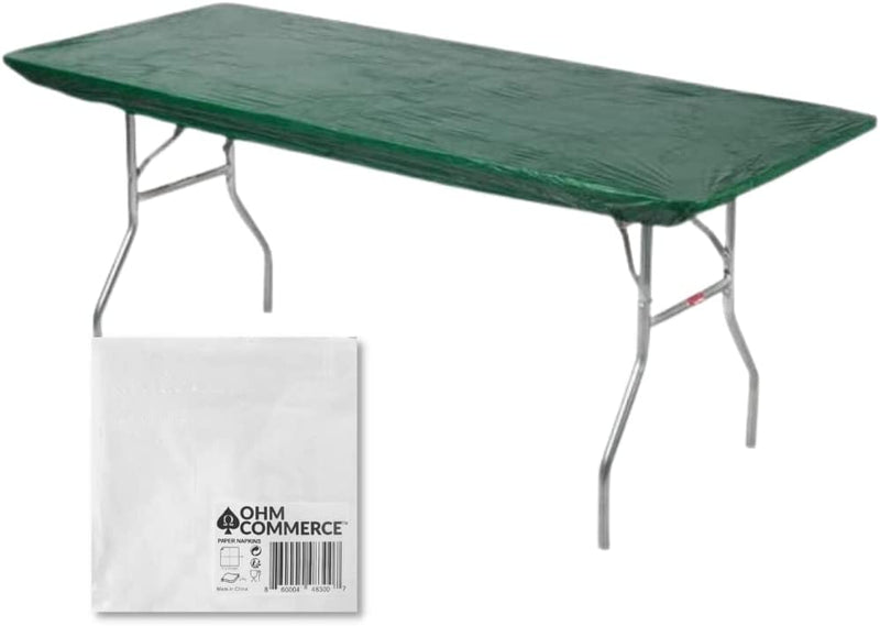 Kwik Covers 5 Pack of Fitted Table Covers & Napkin Bundle - Plastic Rectangular Table Covers For 6' Foot or 72" Inch Table - Indoor or Outdoor Table Cover (Table NOT Included)