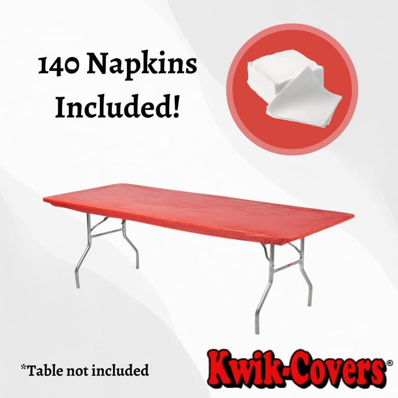 Kwik Covers 10 Pack of Fitted Table Covers & Napkin Bundle - Plastic Rectangular Table Covers For 6' Foot or 72" Inch Table - Indoor or Outdoor Table Cover (Table NOT Included)